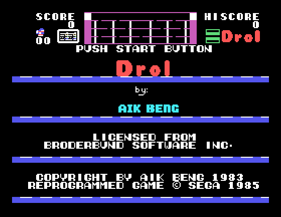 Drol Sega SG-1000 Screenshot: Title screen.