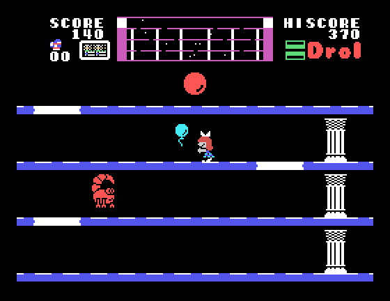 Drol Sega SG-1000 Screenshot: After you die you'll reappear as a sphere on the top level.