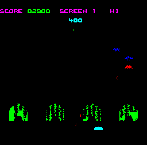 Lynx Invaders Camputers Lynx Screenshot: 400 points for shooting the saucer!