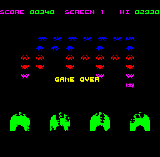 Lynx Invaders Camputers Lynx Screenshot: Game over.
