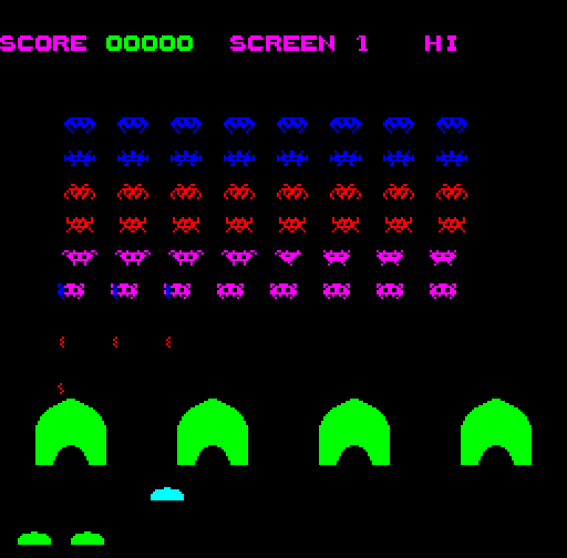 Lynx Invaders Camputers Lynx Screenshot: Game start.