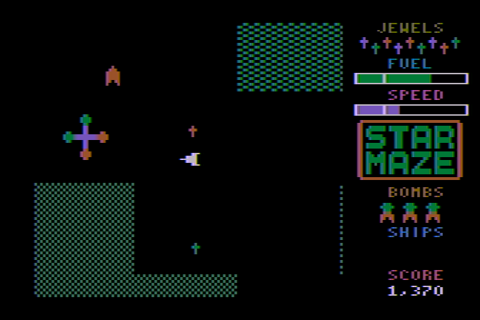 Star Maze Atari 8-bit Screenshot: Collect the jewels, but try not to crash!
