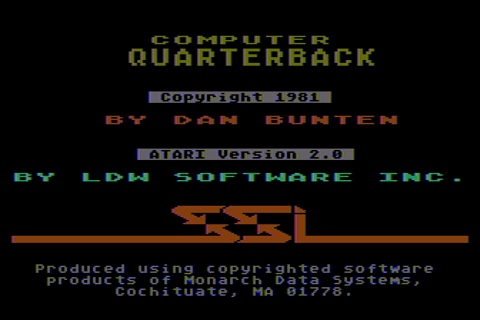 Computer Quarterback Atari 8-bit Screenshot: Title screen.