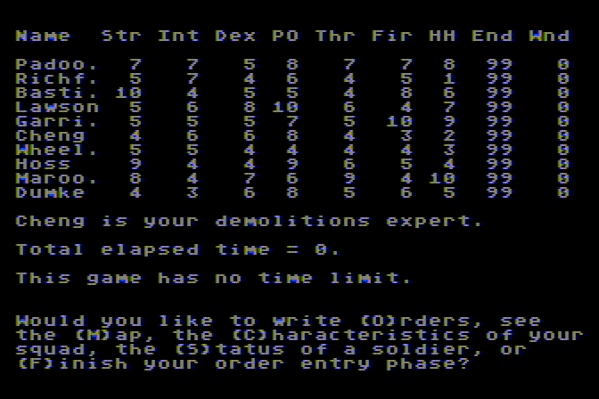 Computer Ambush Atari 8-bit Screenshot: More personel stats...