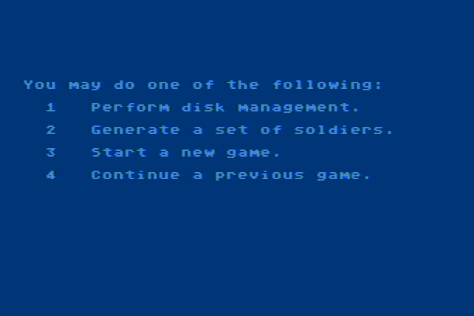 Computer Ambush Atari 8-bit Screenshot: The main menu.