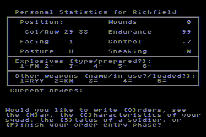 Computer Ambush Atari 8-bit Screenshot: Personal statistics....