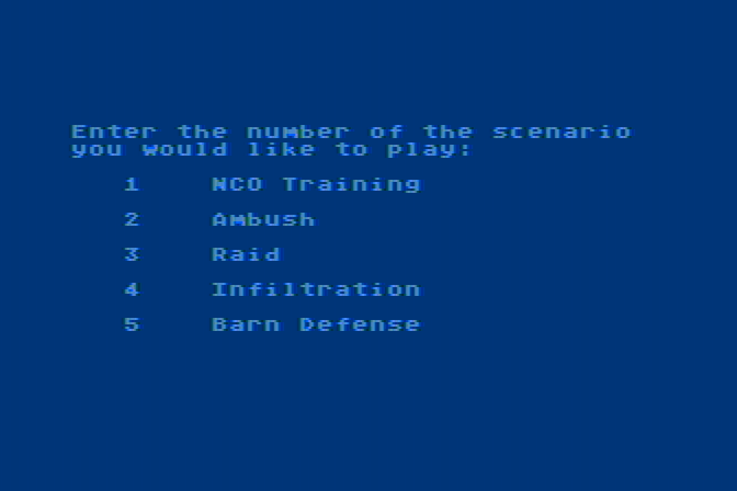 Computer Ambush Atari 8-bit Screenshot: Select a scenario.