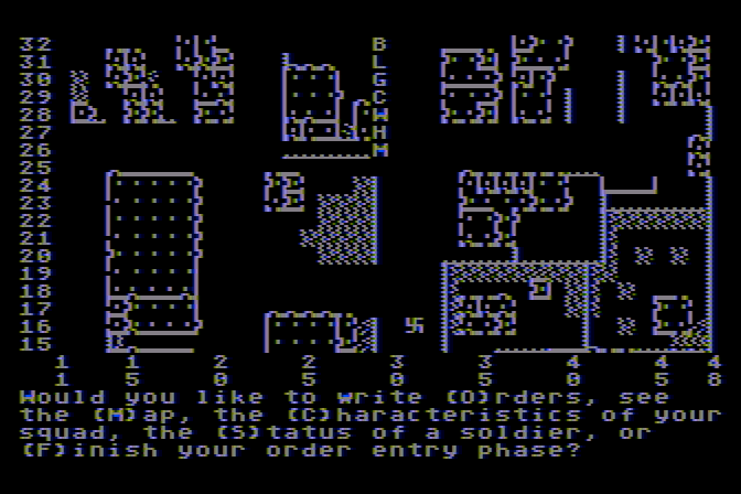 Computer Ambush Atari 8-bit Screenshot: Viewing the tactical map.