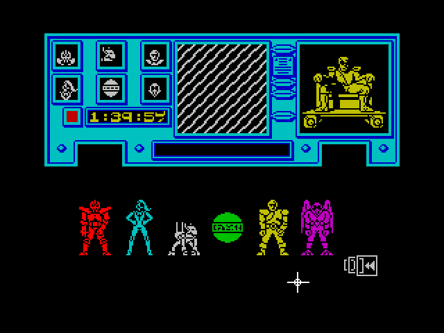 Shadowfire ZX Spectrum Screenshot: Character selection screen.