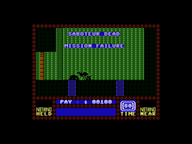 Saboteur Commodore 16 & Plus/4 Screenshot: The dog got me; that's one way to lose the game.