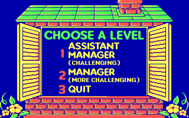 Animal Hotel IBM PC/Compatibles Screenshot: Select a skill level.