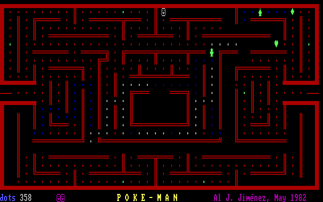 Poke-Man IBM PC/Compatibles Screenshot: Like in Pac-Man, you can safely eat your opponents when they are green.