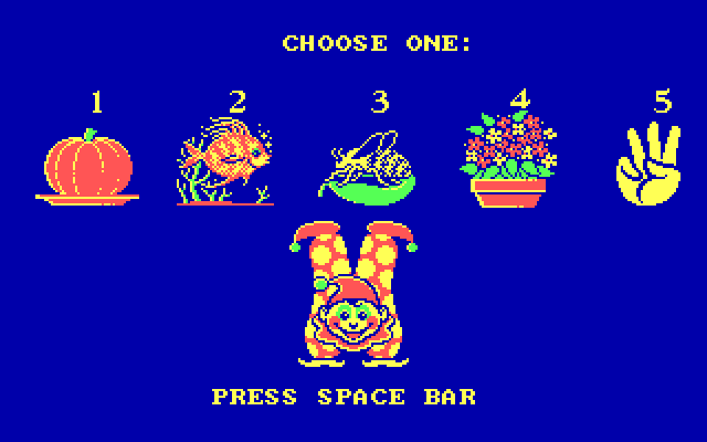 Clowning Around IBM PC/Compatibles Screenshot: Choose a game option.