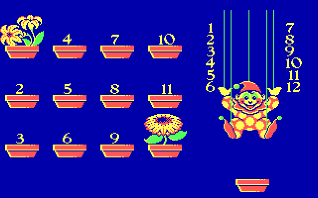 Clowning Around IBM PC/Compatibles Screenshot: Let's look for some plants now...