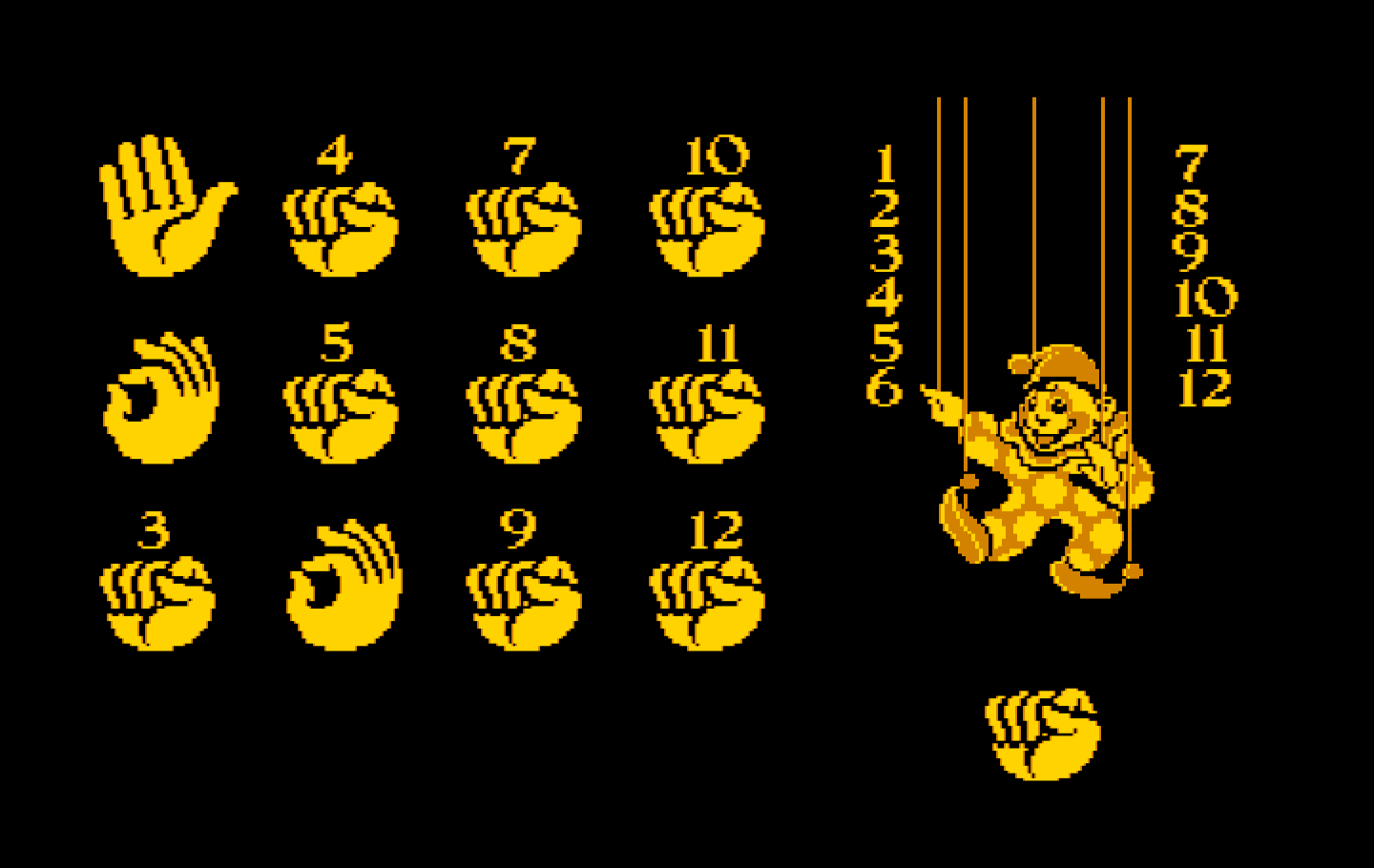 Clowning Around IBM PC/Compatibles Screenshot: Looking for particular hand signals...