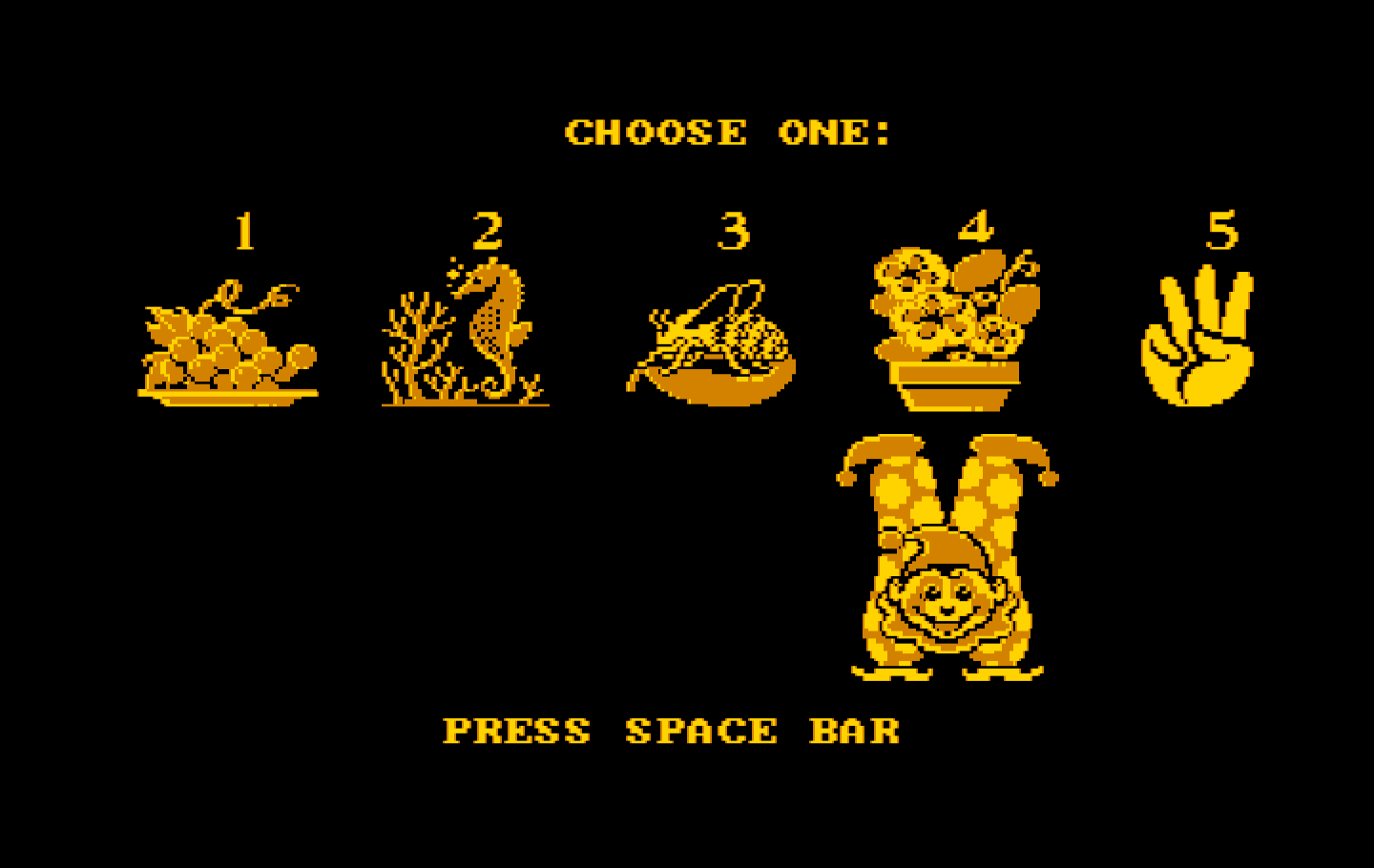 Clowning Around IBM PC/Compatibles Screenshot: Main menu; choose one!
