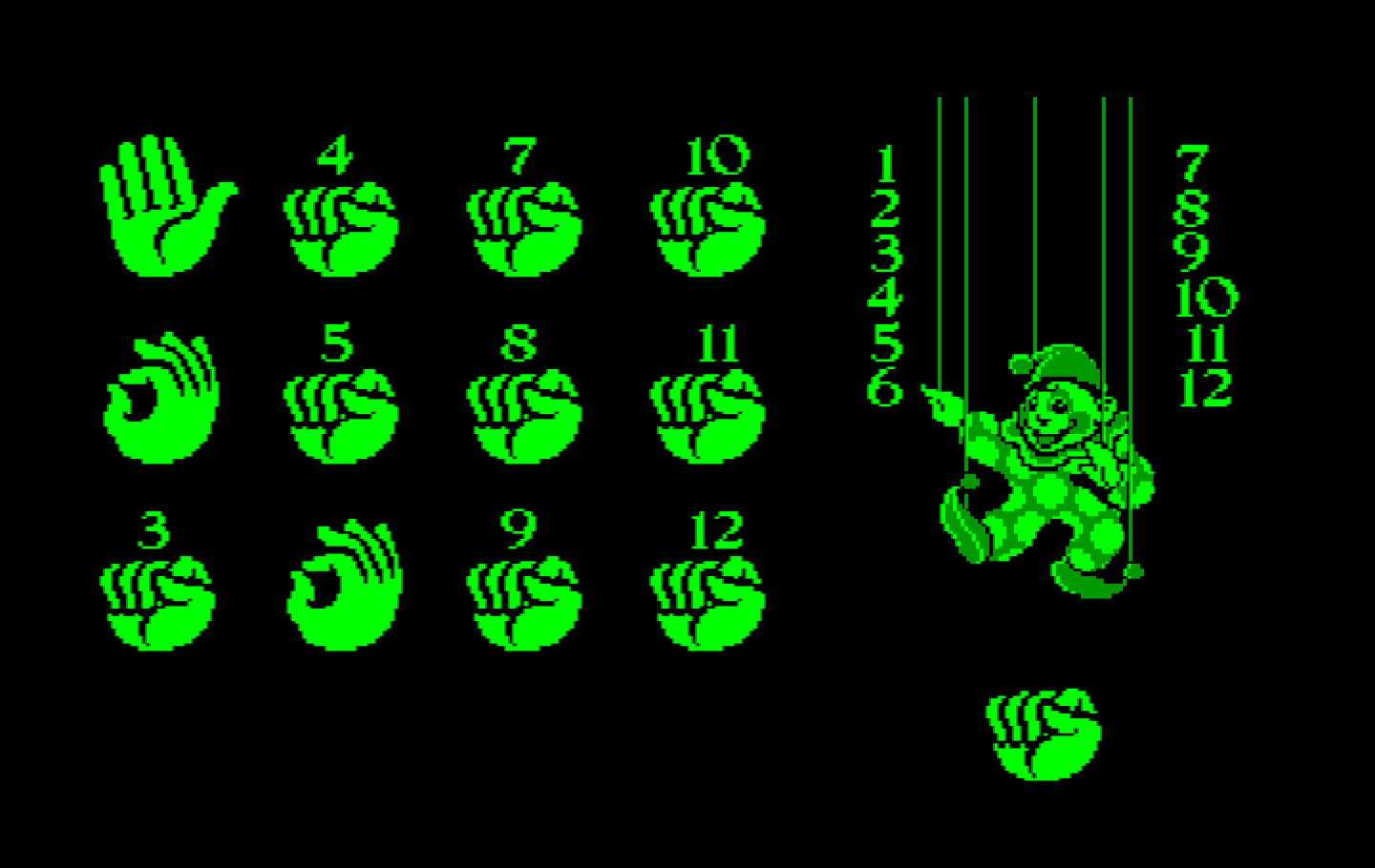 Clowning Around IBM PC/Compatibles Screenshot: Looking for particular hand signals...