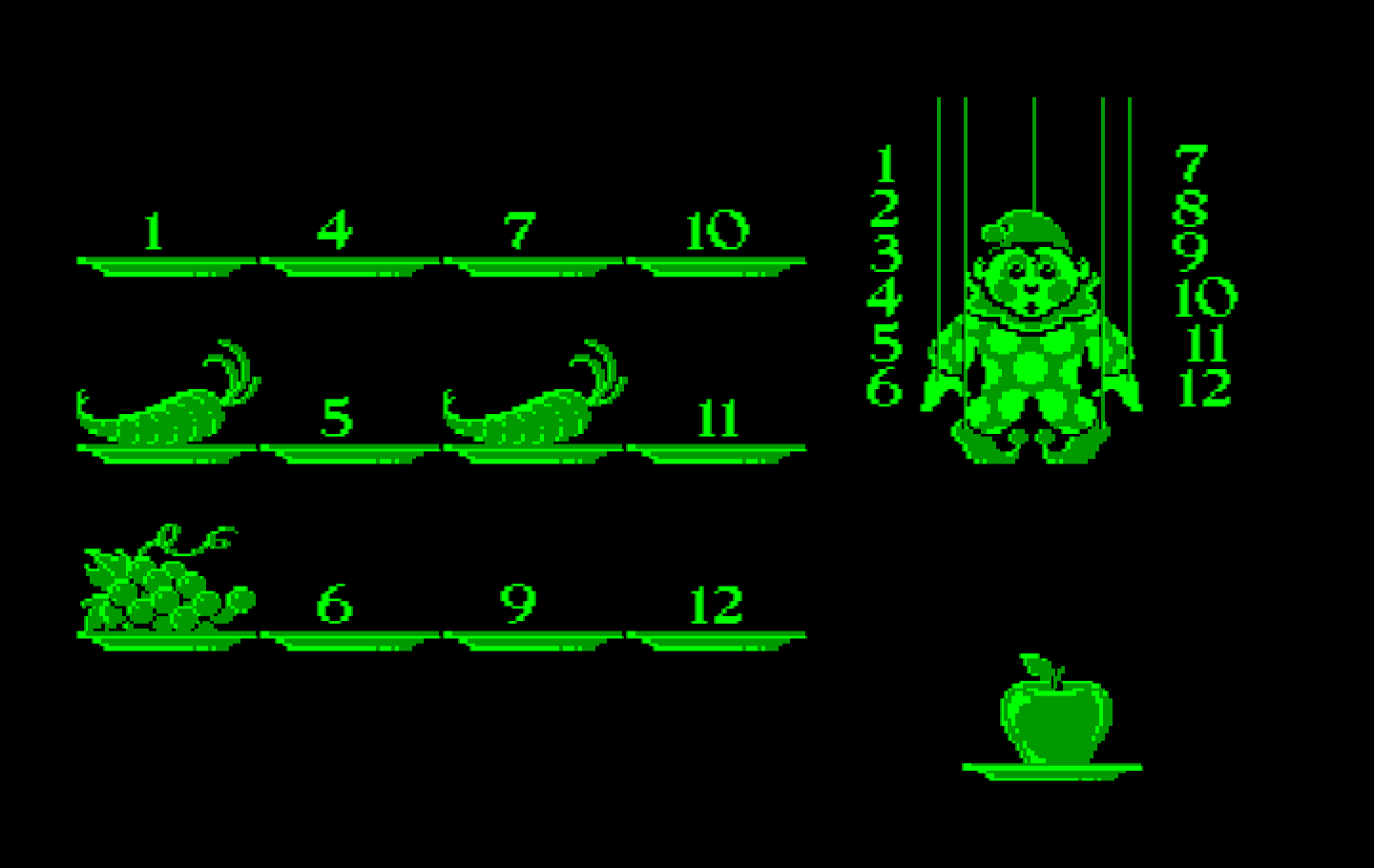 Clowning Around IBM PC/Compatibles Screenshot: Looking for an apple, but found something else instead...