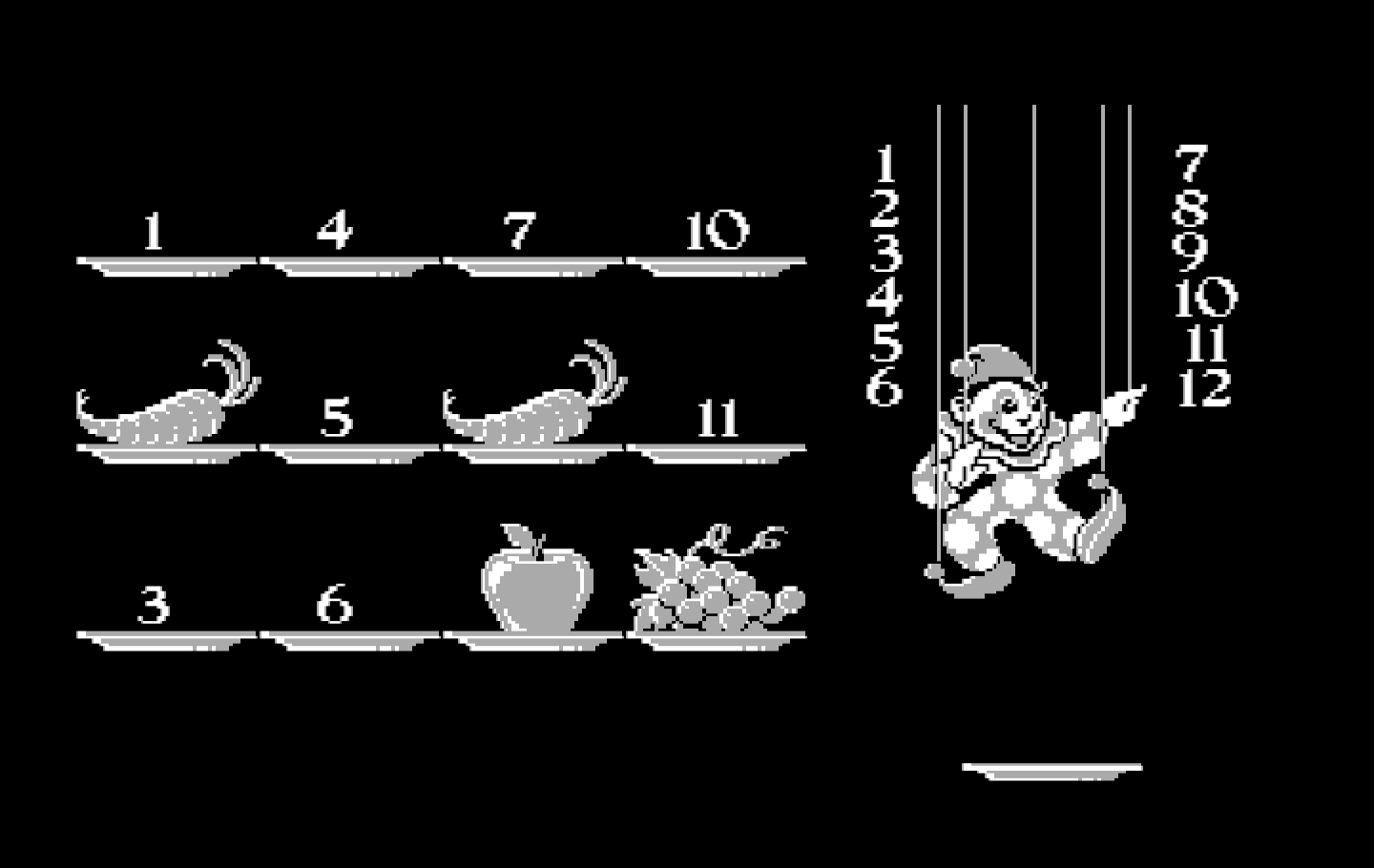 Clowning Around IBM PC/Compatibles Screenshot: First, the clown shows you where some things are...