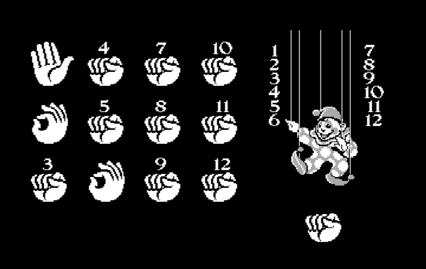 Clowning Around IBM PC/Compatibles Screenshot: Looking for particular hand signals...