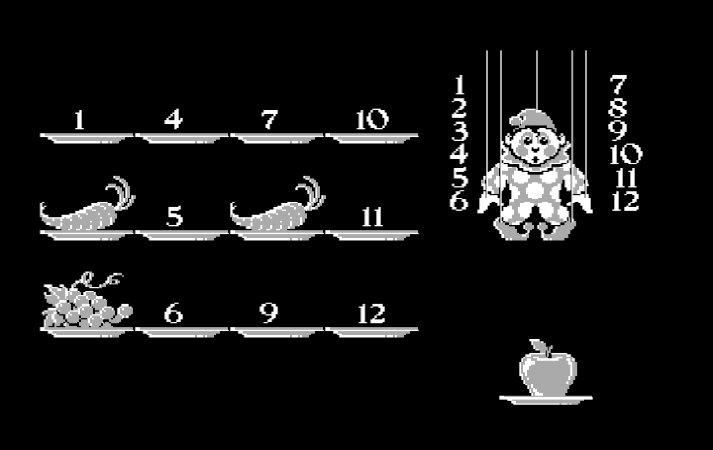 Clowning Around IBM PC/Compatibles Screenshot: Looking for an apple, but found something else instead...