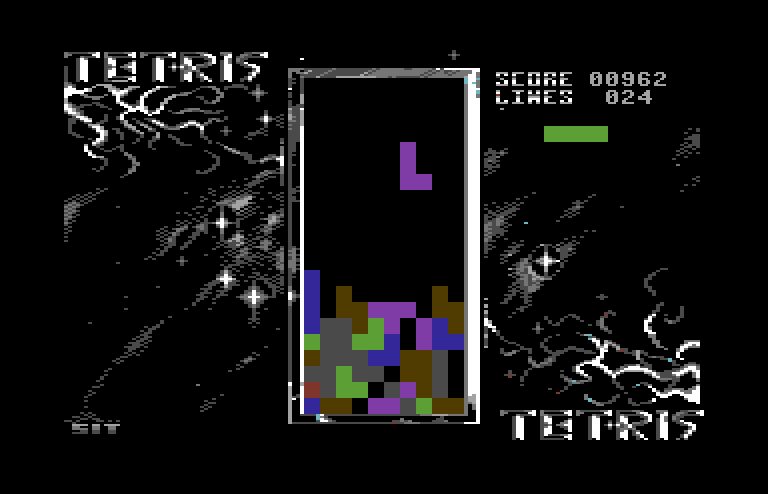 Tetris Commodore 64 Screenshot: Odd shapes are trickier to find a place for.