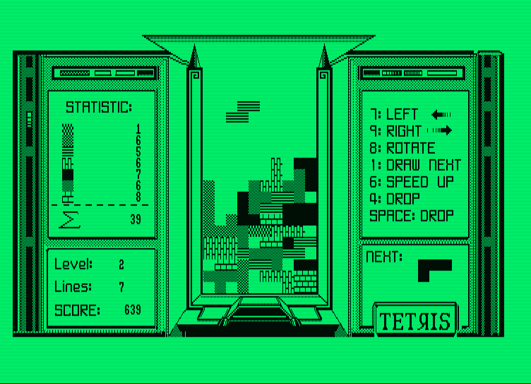 Tetris Amstrad PCW Screenshot: Where should I put this piece?