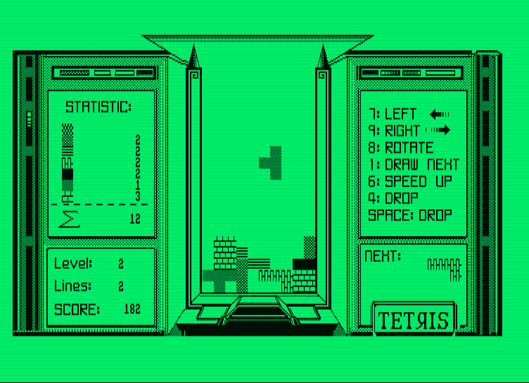 Tetris Amstrad PCW Screenshot: Pieces fall into place...