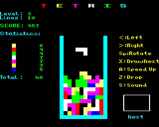 Tetris BBC Micro Screenshot: Where should this white piece go?
