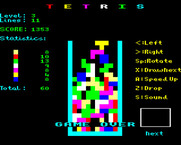 Tetris for BBC Micro - Game over.