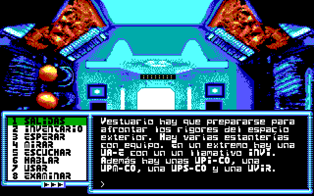 La Aventura Espacial IBM PC/Compatibles Screenshot: Choose actions from the menu on the left.