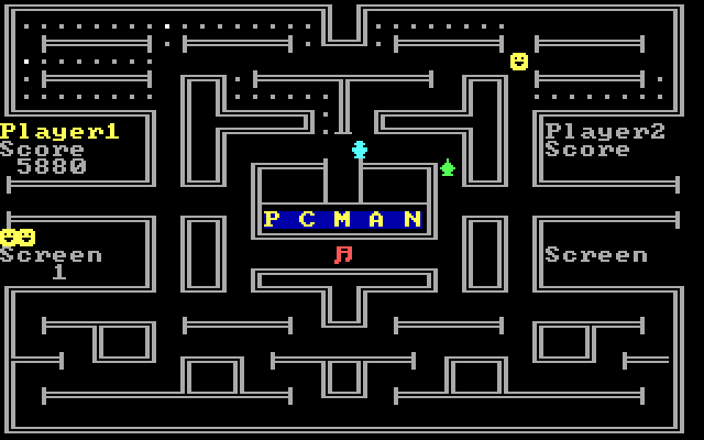 PC Man IBM PC/Compatibles Screenshot: Eat the musical note for bonus points.
