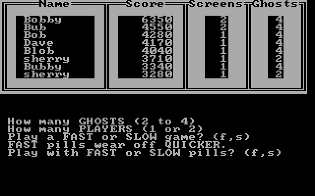 PC Man IBM PC/Compatibles Screenshot: You can choose some game options before starting.