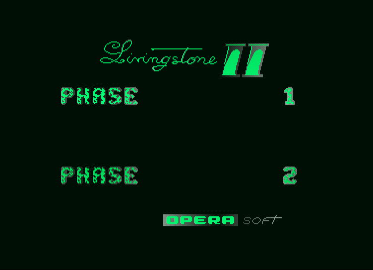 Livingstone II Amstrad PCW Screenshot: Select to play phase 1 or phase 2.