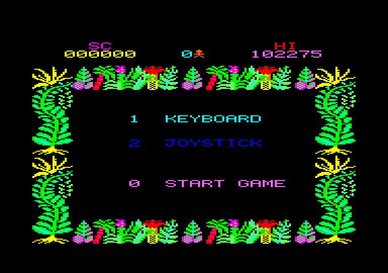 Sabre Wulf Amstrad CPC Screenshot: Main menu.