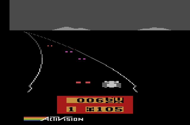 Enduro Atari 2600 Screenshot: The only thing I can see are my opponents tail lights.