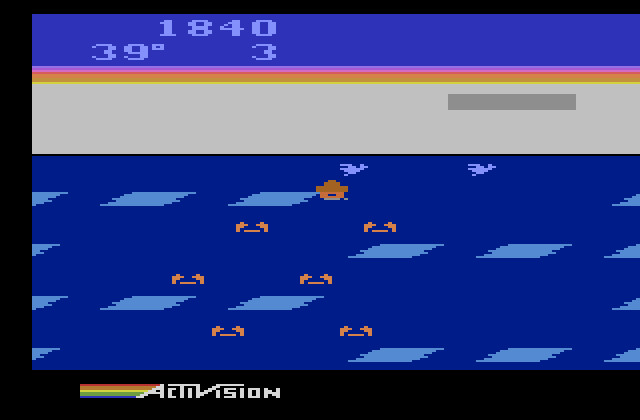 Frostbite Atari 2600 Screenshot: Sinking into the water...