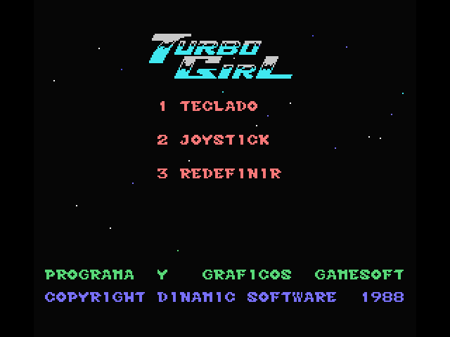 Turbo Girl MSX Screenshot: The main menu.