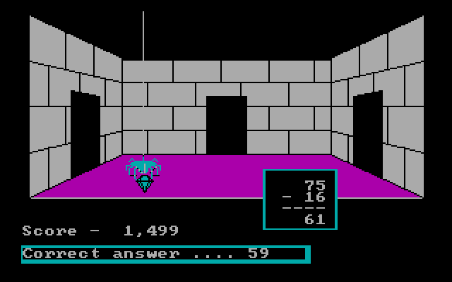 Adventures in Math IBM PC/Compatibles Screenshot: Answer wrong and a spider steals the treasure.