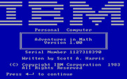 Adventures in Math for IBM PC/Compatibles - IBM logo.