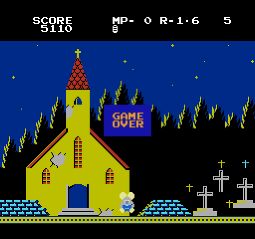 Mappy-Land NES / Famicom Screenshot: Game over.