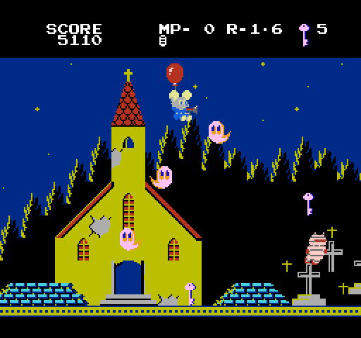 Mappy-Land NES / Famicom Screenshot: Ghosts are chasing me!