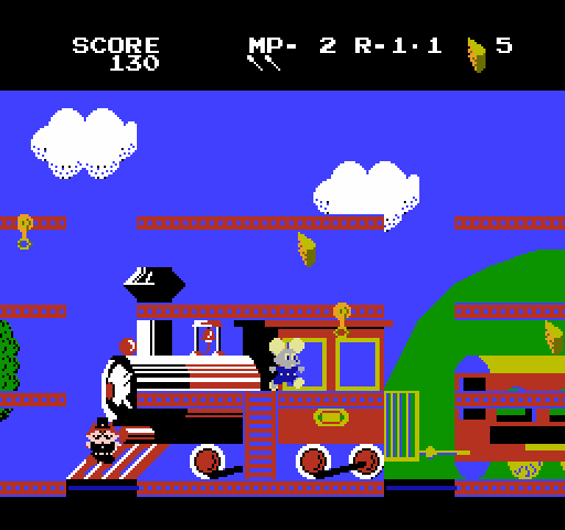 Mappy-Land NES / Famicom Screenshot: Grab the cheese, but avoid the characters chasing you!