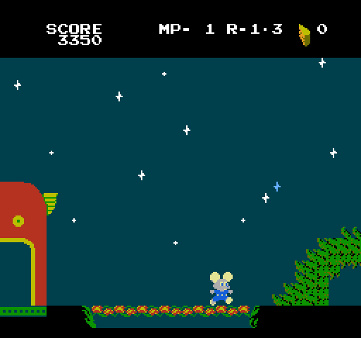 Mappy-Land NES / Famicom Screenshot: Got all the cheese, so now I can leave to the next level...