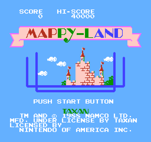 Mappy-Land NES / Famicom Screenshot: Title screen.