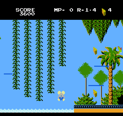 Mappy-Land NES / Famicom Screenshot: Don't fall into the water!