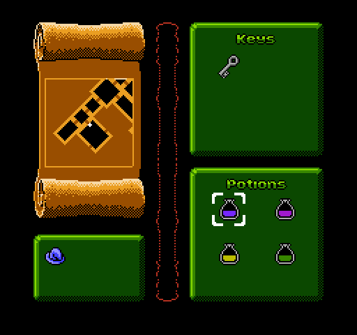 Solstice: The Quest for the Staff of Demnos NES / Famicom Screenshot: Inventory screen.