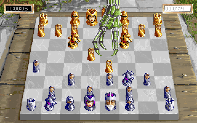 Sargon V: World Class Chess IBM PC/Compatibles Screenshot: The computer makes a move...