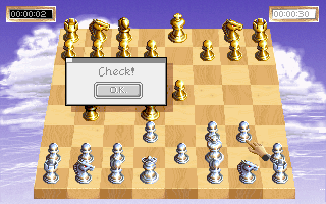Sargon V: World Class Chess IBM PC/Compatibles Screenshot: Check! This game may be over quick...