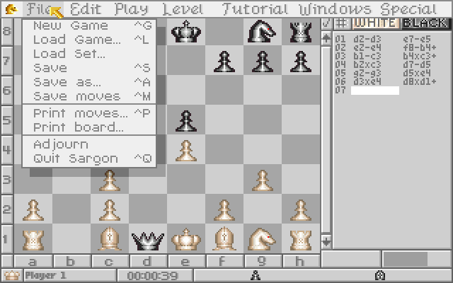 Sargon V: World Class Chess IBM PC/Compatibles Screenshot: One of the in-game menus.